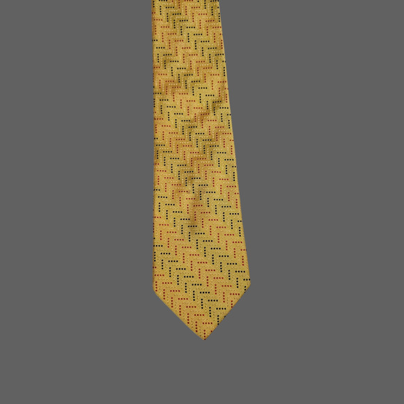 Jos. A. Bank Yellow Silk Tie Made in Italy Geometric Red Black Dot Pattern 3.75” - Picture 3 of 6